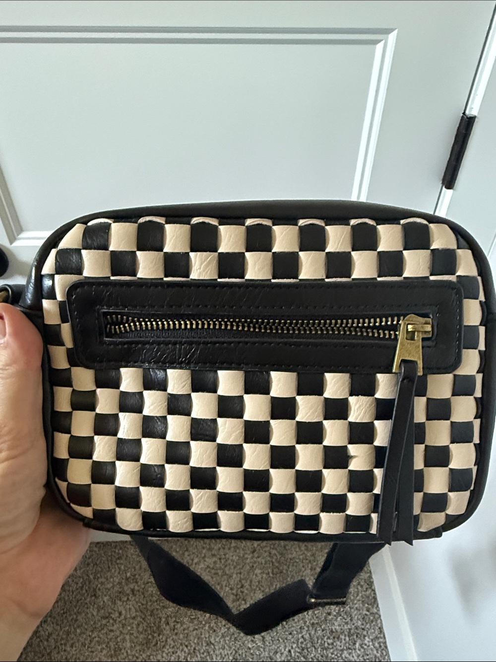 Black and Cream Woven Crossbody Bag